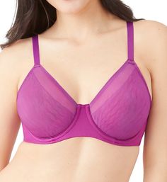 Lightweight everyday bra with shaped cups for a comfortable fit with stretch to perfectly conform to each breast shape. Lifts the bust up to one inch! Made of nylon and spandex. Stretchy molded underwire cup is unlined (unpadded), with just enough give so that each breast gets a nearly customized fit and the right amount of support. Jacquard-knit lattice pattern has alternating sheer and opaque areas. Sheer border at neckline has bonded elastic to keep fit secure. Center - tall, wide, arched cen Solid Color Underwire Bra With Padded Cups, Solid Underwire Bra With Padded Cups, Contoured Underwire Bra With Removable Pads, Contoured Full Coverage Padded Bra, Underwire Nursing Bra With Moderate Coverage, Contoured Full Cup Bra With Padded Cups, Underwire Bra With Removable Pads In Nylon, Underwire Nylon Bra With Removable Pads, Nylon Underwire Bra With Removable Pads