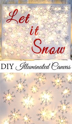 two pictures with snowflakes on them and the words let it snow written in red