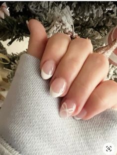 Nail Inspiration White French Tip, Simple Nails Design Almond, How To Do A Bow On Nails, Almond Simple Nail Ideas, Preppy Nail Ideas For Kids, Nails For Sports, Kids French Tip Nails, Preppy Nail Designs For Kids, Confirmation Nail Ideas