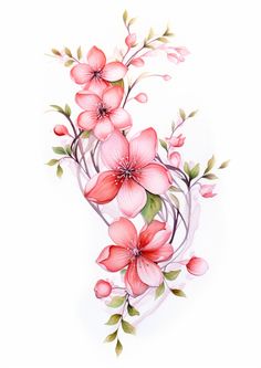 watercolor painting of pink flowers on white background