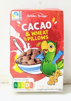 a box of cacao and wheat pilows