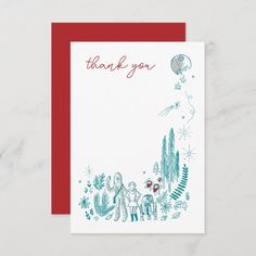 a thank card with the words, thank you and an illustration of two people on a bench