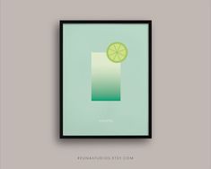 a green poster with a slice of lime on it