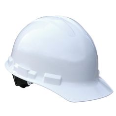 a white hard hat is shown against a white background