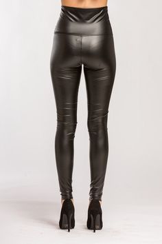 Solid black high waist faux leather leggings. Measurements: Overall Length: Sm: 43.5" Md: 44" Lg: 44.5" Waist: Sm: 24.5" Md: 26.5" Lg: 28.5" Inseam: Sm: 32" Md: 32.25" Lg: 32.5" Fr Rbe w/Band: Sm: 11.5" Md: 12" Lg: 12.5" Bk Rbe w/Band: Sm: 15" Md: 15.5" Lg: 16" 86% Polyester 14% Spandex Pu Leggings, Pleather Leggings, Leather Legging, Black Faux Leather Leggings, Liquid Leggings, Party Pants, Legging Fits, Long Leggings, Black High Waist