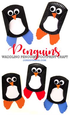 penguin paper plate craft for kids to make with the penguins on their hands and feet