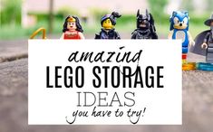 there are legos sitting on the ground with a sign that says, amazing lego storage ideas you have to try