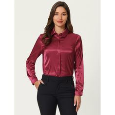 Keep your look professional and stylish in this satin shirt from Hobemty. This satin shirt can be a perfect addition to almost any outfit from formal to daily wear, great for work, meetings, office, work, casual, daily dressing, etc. Pair it with pencil skirts or suit pants for an elegant office look. Comfortable and versatile, this satin shirt can be perfect on its own or as a layer under a blazer. Semi-formal Satin Top With Button Closure, Elegant Satin Office Shirt, Elegant Satin Shirt For Office, Classic Solid Satin Blouse, Classic Satin Top For Office, Fitted Satin Shirt For Office, Classic Satin Shirt, Semi-formal Satin Button-up Blouse, Semi-formal Button-up Satin Blouse