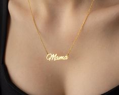 Dainty Mama Necklace, 925 Silver Mom Necklace Mommy Baby Shower Gift for Mom New Mom Gift Mother Name Necklace, om Jewelry Mothers Day Gift, PERSONALIZED NECKLACE * Material: High Quality Solid 925 Sterling Silver. * Necklace Length: 18 inches * Finish: Sterling Silver ∙ 18K Gold ∙ Rose Gold. * Hypoallergenic: Suitable for sensitive skin * All our jewelry is custom made by hand with care in our workshop. These necklaces beautifully catch the light and leave a gleaming impression! Energetic, uniq Hallmarked Jewelry For Mother's Day, Gold Sterling Silver Necklace For Mother's Day, Gold Sterling Silver Necklaces For Mother's Day, Gold Sterling Silver Name Necklace For Mother's Day, Mother's Day Gold Sterling Silver Name Necklace, Hallmarked Necklaces For Birthday And Mother's Day, Hallmarked Name Pendant Necklace For Mother's Day, Hallmarked Pendant Name Necklace For Mother's Day, Mother's Day Hallmarked Name Necklace Pendant