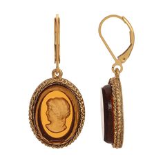 PRICES MAY VARY. German Glass Oval Intricately Detailed Topaz Intaglio Measurements: 1.56"L x 0.67"W Lever Back Closure Made In USA This set features oval rope-style 14K gold-dipped framework housing an elegant Intaglio in smoke topaz, crafted from high-quality German glass. The intricate design exudes sophistication, with the earrings secured by lever backs for effortless wear. Gold Cameo Round Earrings, Gold Cameo Oval Earrings, Gold Oval Cameo Earrings, Elegant Oval Brown Earrings, Topaz Yellow, Chic Fashionista, 1928 Jewelry, Vintage Inspired Jewelry, Victorian Women