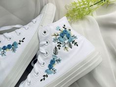 Bridal Converse/ Embroidered Converse/ Embroidered Sneakers Blue Bouquets/Wedding Converse/ Embroided Shoes, Flower Converse, Blue Bouquets, Embroidery Sneakers, Bridal Converse, Embroidered Sneakers