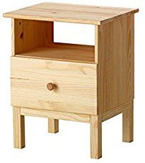 a wooden night stand with two drawers on one side and an open drawer on the other