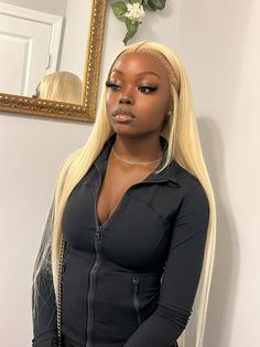 613 Lace Front Wig On Dark Skin, Blond Bussdown, 613 No Edges Wig, 613 Frontal Wig Hairstyles, Blonde Wig No Baby Hair, Blonde Buss Down, 30 Inch Bussdown Middle Part Blonde, Blonde No Edges Wig, 613 Buss Down