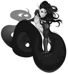 a woman sitting on top of a black snake