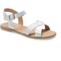 Nwt Girl’s Tucker + Tate Arya Cross Strap Sandals. No Box. These Are Silver With Hologram Rainbow Coloring. Size 3. Man-Made Materials. 4 Synthetic Sandals For School In Summer, Open Toe Synthetic Sandals For School, Cross Strap Sandals, Toddler Sandals Girl, Navy Sandals, White Flip Flops, Simple Cross, Ankle Sandals, Stylish Mens Fashion