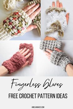 fingerless gloves with text that reads free crochet pattern ideas