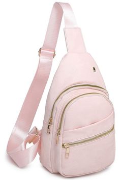 Fashion Sling Backpack Faux leather Zip top closure Gold-tone hardware Adjustable shoulder strap L 7 * H 12.5 * W 2Dimensions (inch):one: (Length), (Width), (Height) Cute Pink Backpack Shoulder Bag, Pink Shoulder Bag Backpack With Adjustable Strap, Functional Pink Shoulder Bag With Adjustable Strap, Modern Pink Shoulder Bag With Adjustable Strap, Kawaii Backpack Shoulder Bag With Adjustable Strap, Fun Backpack, Adventure Fashion, Electronic Gift Ideas, Light Backpack