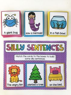 an activity book for children to learn how to read silly sentences with pictures on them