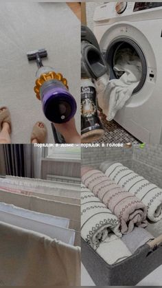 there is a collage of pictures showing different things in the bathroom and on the floor