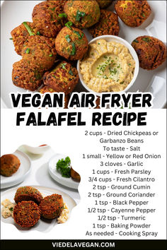 the recipe for vegan air fryer falafel is shown