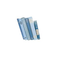 three blue books are lined up on top of each other, one has a bookmark in the middle