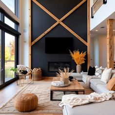 a living room filled with furniture and a flat screen tv mounted on the wall over a fire place