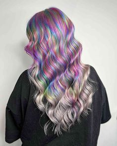 Holographic Hair Color, Pastel Highlights, Holographic Hair, World Hair, Neutral Blonde, Vivid Hair Color, Blonde Waves, Pink Highlights, Bright Blonde