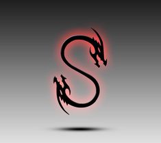 the letter s is made up of black and red dragon silhouettes on a gray background