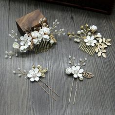 Bride Hair Clip, Wedding Hair Pins Crystal, Korean Wedding Dress, Bride Hair Clips, Pearl Hair Piece, Flower Bride, Bride Hair Pins, Flower Girl Hair Accessories, Be Design