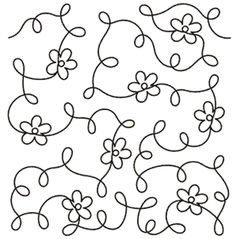 a line drawing of flowers and swirls