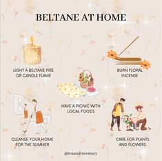 a poster with some things to eat and drink in front of the words, believe at home