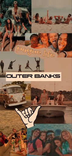 the collage shows people and their life in different pictures, including an old vw bus