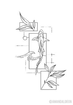 a line drawing of a bird sitting on a tree branch with leaves in it's beak