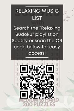 an advertisement for the relaxing music list with qr code below it and text that reads relaxing music list search the relaxing playlist on spot