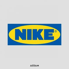 the nike logo is shown in blue and yellow on a gray background with white letters