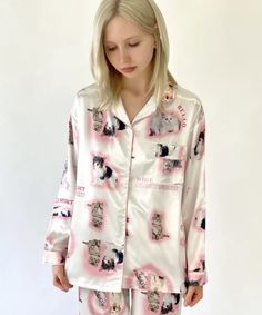 Kawaii Pajamas Cute Long Sleeve Home Sets, Pink Kawaii Sleepwear With Cartoon Print, Kawaii Long Sleeve Pajama Party Sets, Kawaii Long Sleeve Sleep Sets, Pink Kawaii Loungewear Sets, Cute Cartoon Print Sleepwear For Home, Kawaii Pink Sleepwear For Bedtime, White Kawaii Cartoon Print Sets, Cute Cartoon Print Sleep Sets