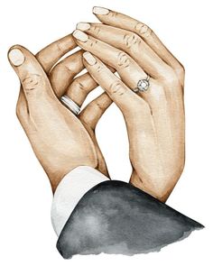 a drawing of two hands holding each other with their wedding rings on top of them