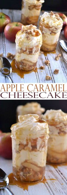 apple caramel cheesecake cups with spoons on the side