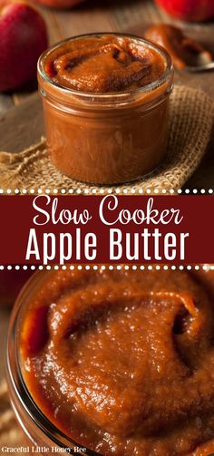 slow cooker apple butter in a glass jar