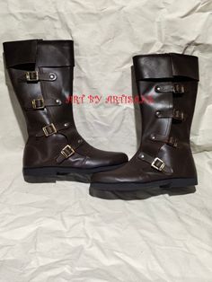 Boots Halloween Costume, Halloween Costume Mens, Sectioned Metal Knight Boots, Medieval Leather Boots For Cosplay, Leather Medieval Boots For Cosplay, Medieval Brown Boots With Leather Sole, Shoes Medieval, Viking Shoes Medieval Collectibles, Fantasy Shoes