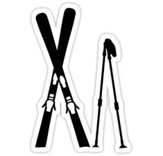 the letter k with skis and poles sticker is shown in black on a white background