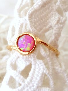 Opal ring Pink Opal ring Gemstone ring Gold by EldorTinaJewelry Stackable Opal Birthstone Ring For Promise, Dainty Opal Ring With Birthstone In Round Band, Stackable Opal Birthstone Promise Ring, Pink Birthstone Ring With Round Band, Pink Opal Gemstone Ring For Anniversary, Pink Moonstone Ring Gift, Pink Round Moonstone Ring For Gift, Dainty Opal Ring With Bezel Setting, Pink Moonstone Promise Ring