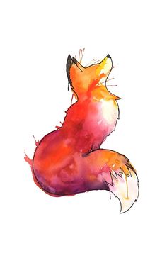 a watercolor painting of a red fox