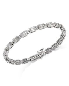 Bloomingdale's Fine Collection Diamond Round & Baguette Tennis Bracelet in 14K White Gold, 3.0 ct. t.w. Baguette Diamond Bracelet, Formal Baguette Tennis Bracelet In Fine Jewelry Style, Formal Baguette Tennis Bracelet, Diamond Bracelet, Tennis, Jewelry Accessories, White Gold