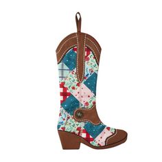 a pair of cowboy boots with patchwork