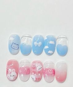 Cute Bear Nails, Applying Fake Nails, Kpop Inspired Nails, Haikyuu Nails, Douyin Nails, Nails Box, Pastel Nails Designs, Band Nails, Bears Nails