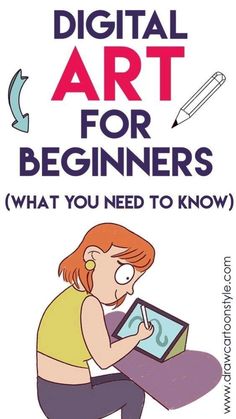 a woman is sitting on the floor and looking at an electronic device that says, digital art for beginners what you need to know