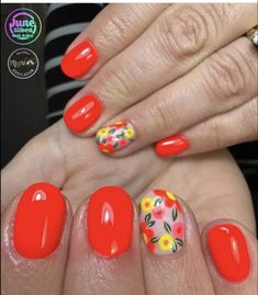 Pink Orange Floral Nails, Nail Candy, Easy Nail Art, Gel Manicure, Floral Nails, Fancy Nails, Flower Nails, Gorgeous Nails