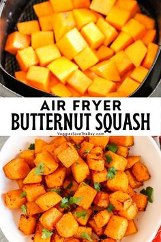 air fryer butternut squash in a white bowl