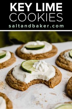 key lime cookies on a baking sheet with the words key lime cookies in the middle